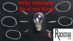 HVAC Employer Tip of the Week Image: Unlit lightbulb on black background with 6 bubbles of ideas coming out